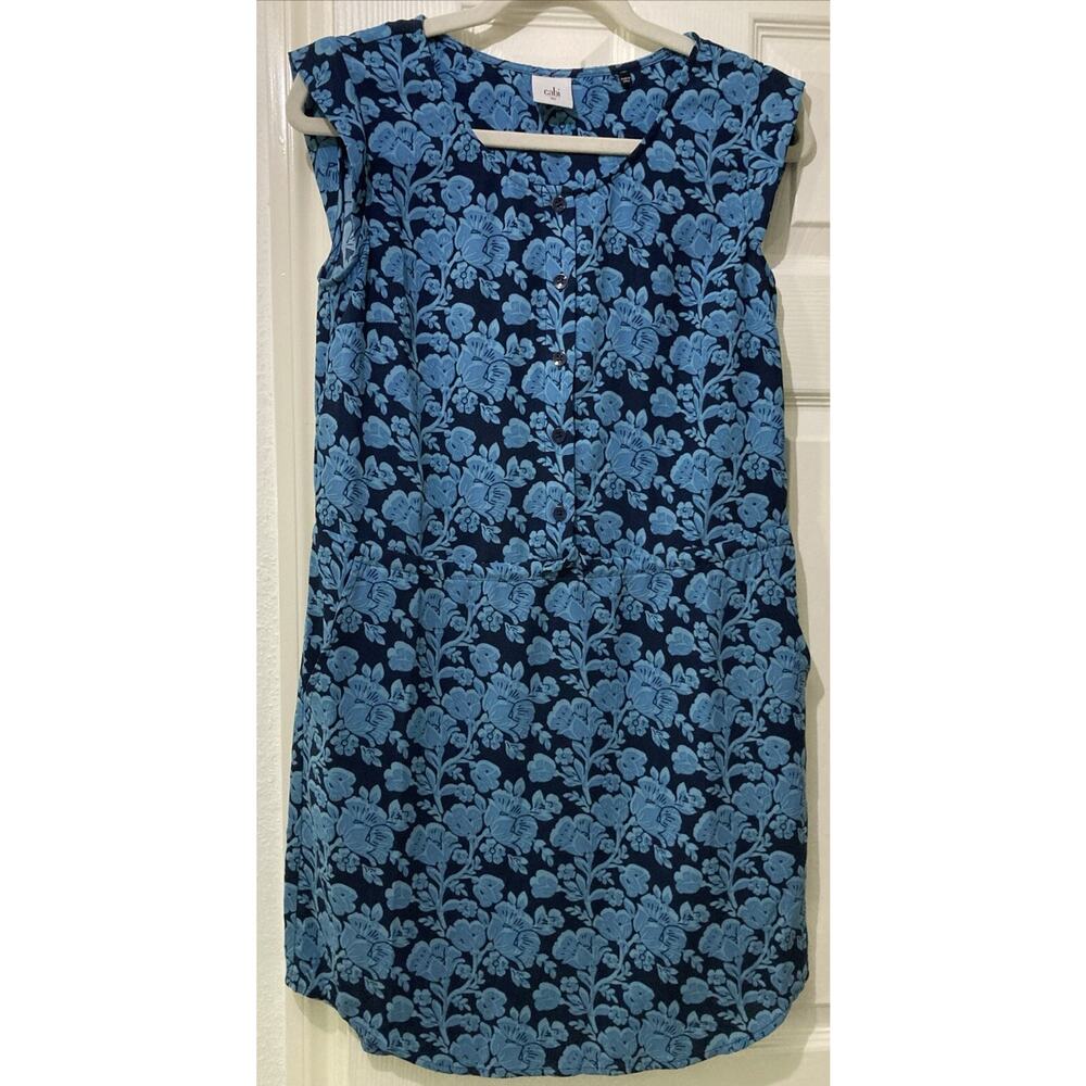 Cabi Navy Blue Floral Cap Sleeve Drawstring Java Mini Dress Size XS Womens